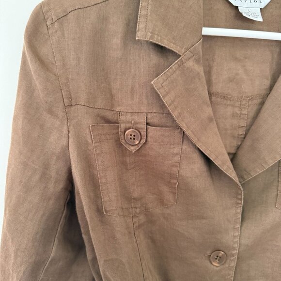 Allison Taylor Brown 100% Linen Long-Sleeve Belted Jacket Large - Picture 4 of 4